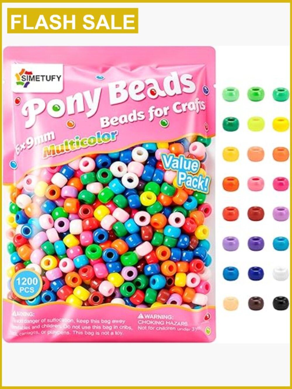 1200 Pcs Plastic Pony Beads for Bracelet Making and DIY Crafts